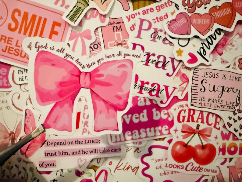 50pcs Pink Christian Stickers Pack Jesus Loves You Bible Verse ...