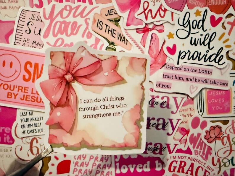 50pcs Pink Christian Stickers Pack Jesus Loves You Bible Verse ...