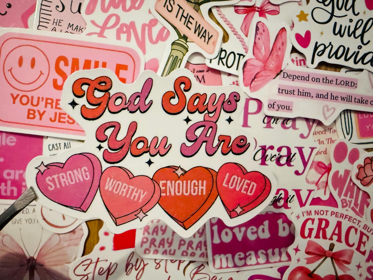 50pcs Pink Christian Stickers Pack Jesus Loves You Bible Verse ...
