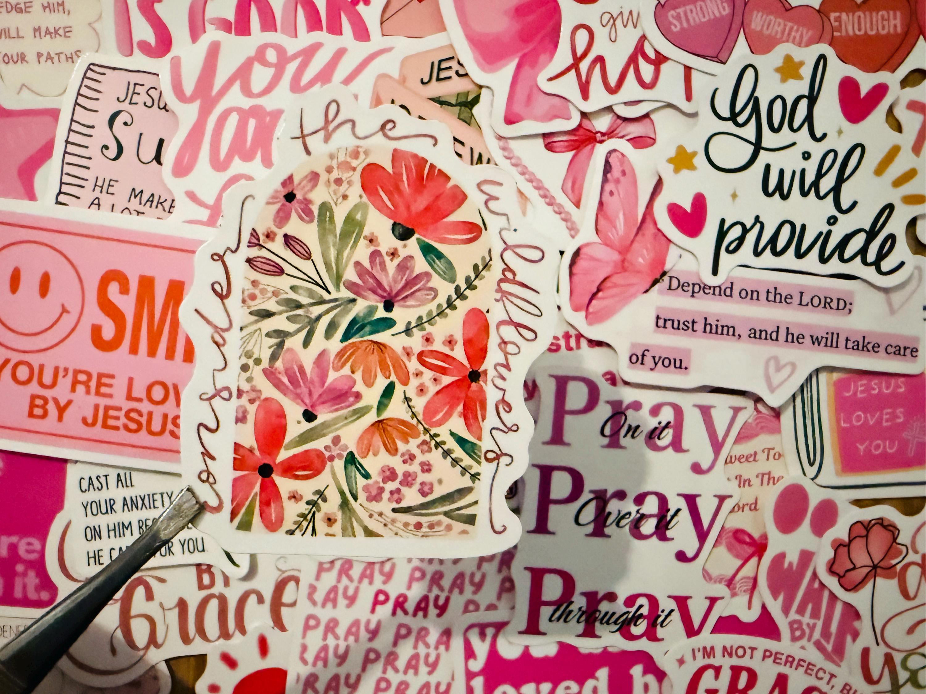 50pcs Pink Christian Stickers Pack Jesus Loves You Bible Verse ...