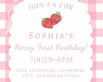 Berry First Birthday- Birthday Invitation Template