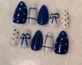 Blue Bow Coquette Press On Nails