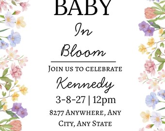 Baby In Bloom- Baby Shower Invitation Template