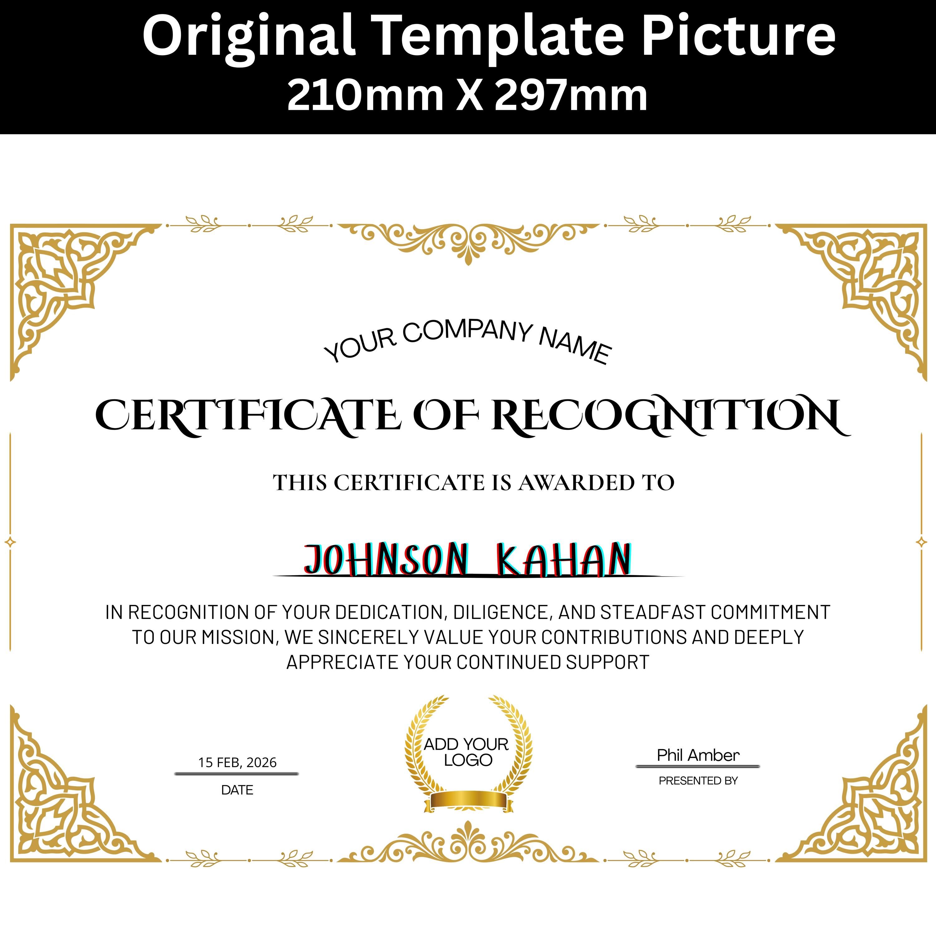 Certificate of Recognition Template Canva, Gold Certificate of ...