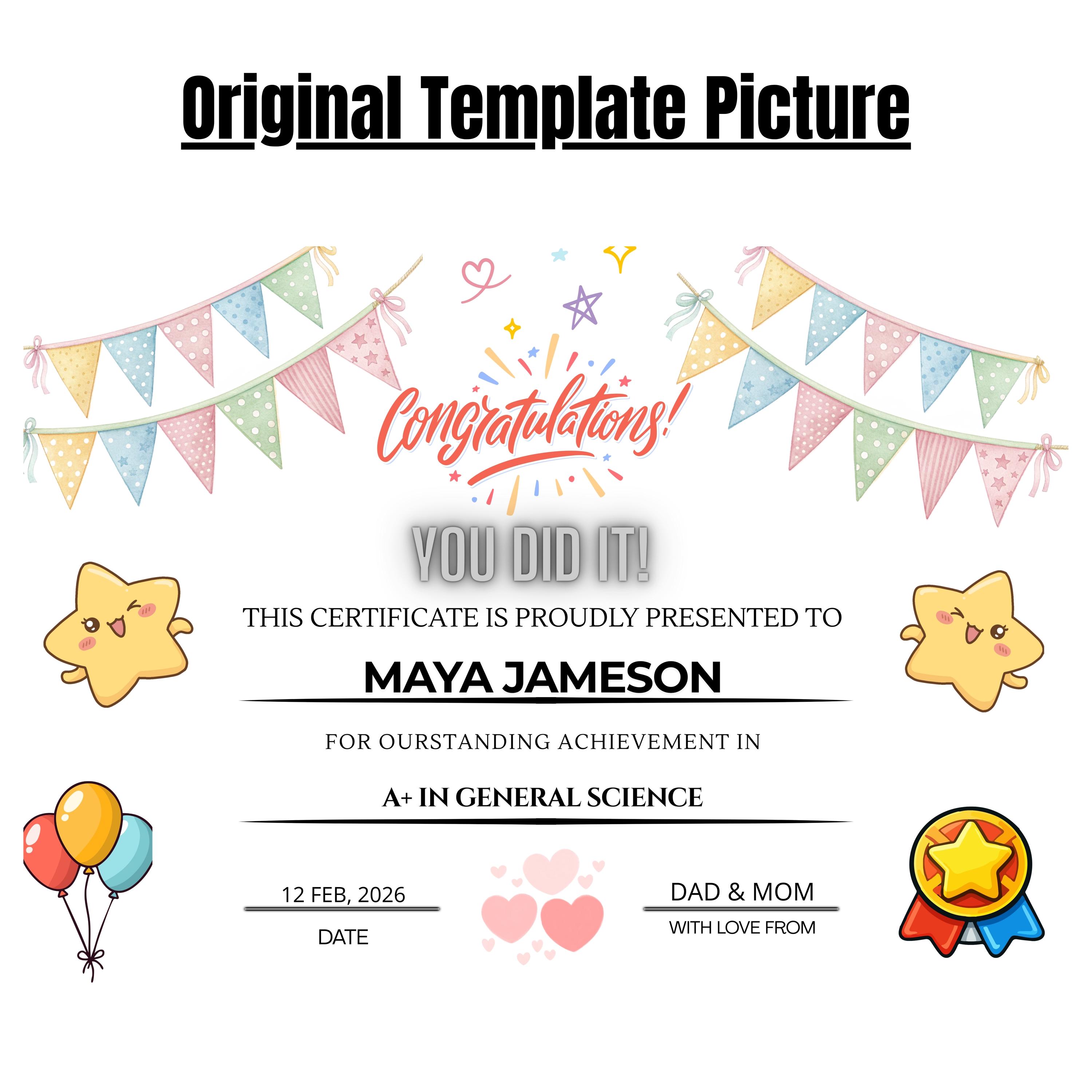 Editable Kids Award Certificate PDF , Personalized School Achievement ...