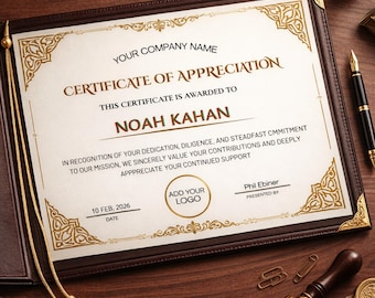 Modelo de Certificado de Agradecimento (Editável), Certificado de Agradecimento e Premiação Imprimível, Download de Certificado Digital Personalizado de Reconhecimento