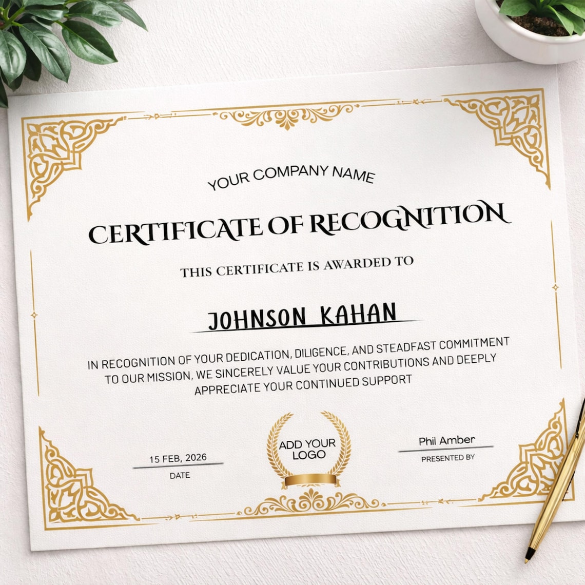Certificate of Recognition Template Canva, Gold Certificate of ...