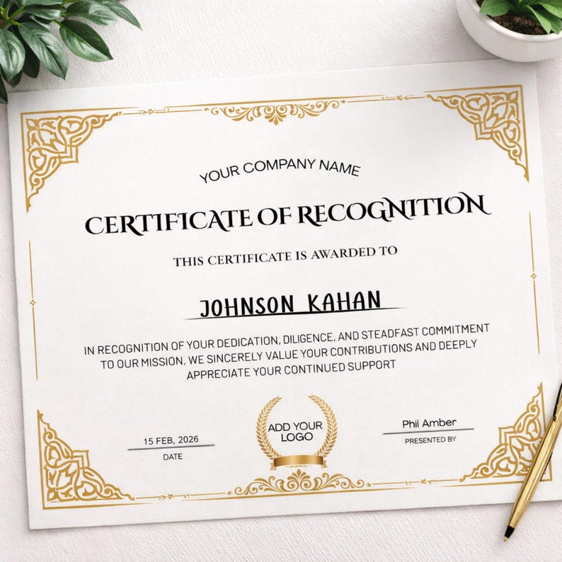 Certificate of Recognition Template Canva, Gold Certificate of ...