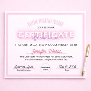 Makeup Certificate of Completion Template | Pink & Black Beauty Certificate for Lash Tech, Nail Tech, Hairstylist | Canva Download