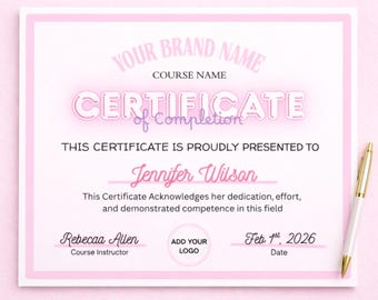 Modelo de Certificado de Conclusão de Maquiagem | Certificado de Beleza Rosa e Preto para Técnica de Cílios, Manicure e Cabeleireiro | Download do Canva
