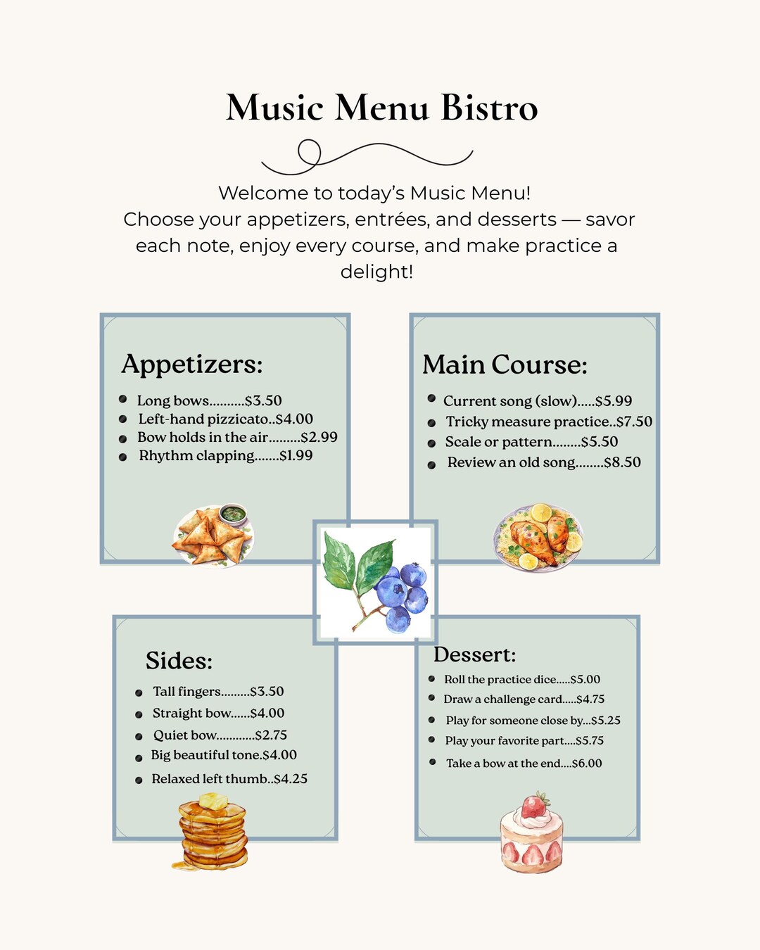 Menu Tracklist Music Menu Printable | Violin Lesson Activity Sheet | Studio Lesson ...