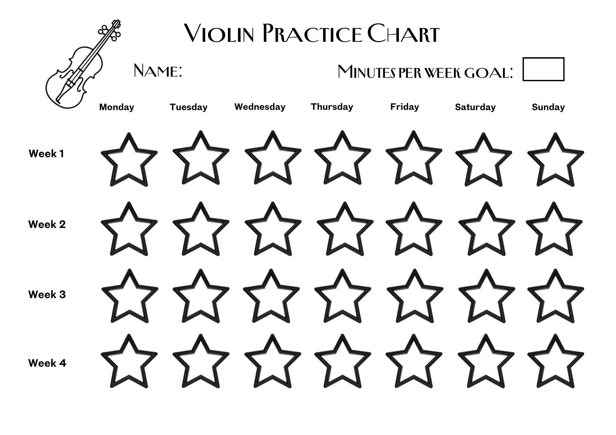 Violin Practice Chart for Kids | Printable Music Practice Tracker - Etsy