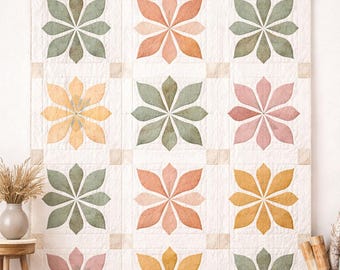 Patrón de edredón moderno con estampado floral urbano y diseño botánico (descarga en PDF)