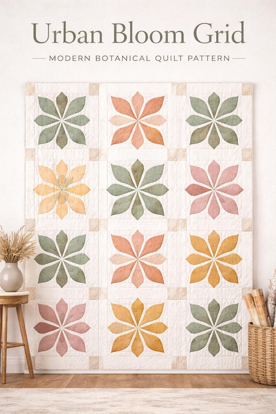 Modern Urban Bloom Quilt Pattern, Botanical Patchwork (PDF Download)