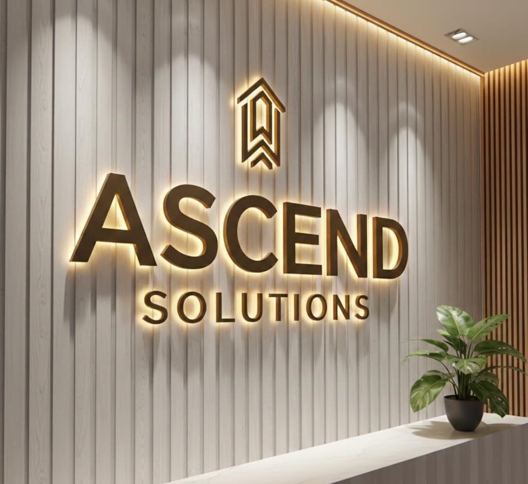 3D Backlit Stainless Steel Channel Letter Sign, Gold Illuminated Logo ...