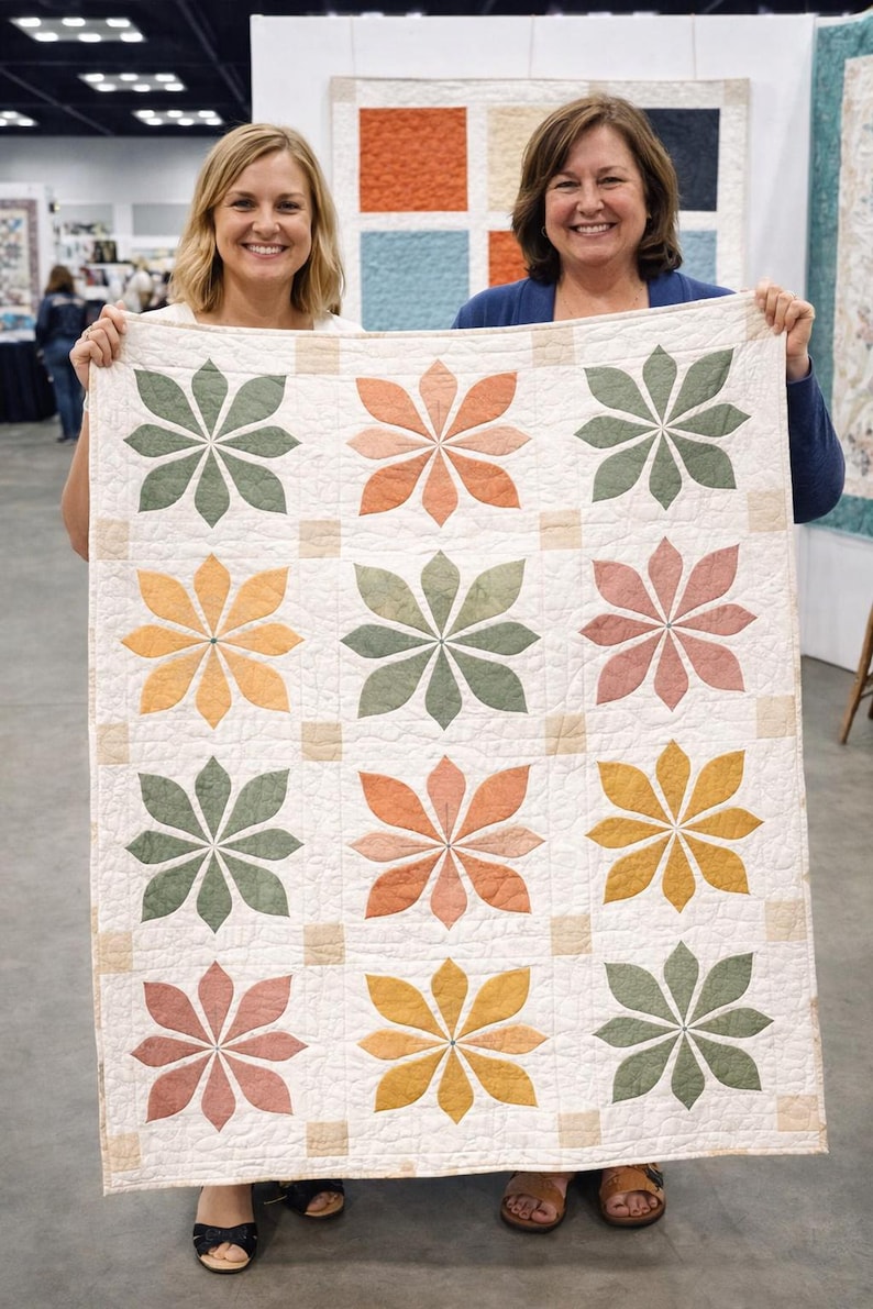 urban bloom quilt, quilt pattern pdf, modern quilt, botanical quilt, printable pattern, digital quilt file, quilt block design, bed quilt pattern, porch quilt decor, beginner quilt, quilt sewing pdf, home decor quilt, grid quilt pattern