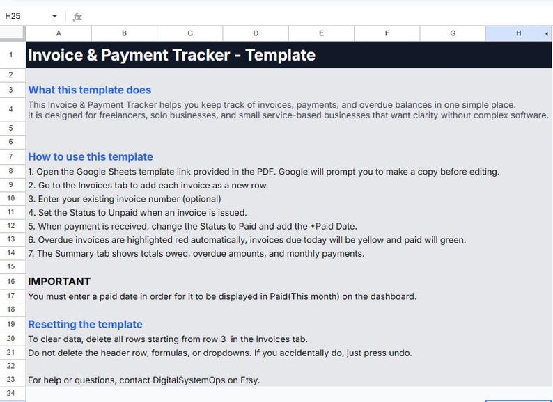 Invoice & Payment Tracker | Google Sheets Template for Small Business ...