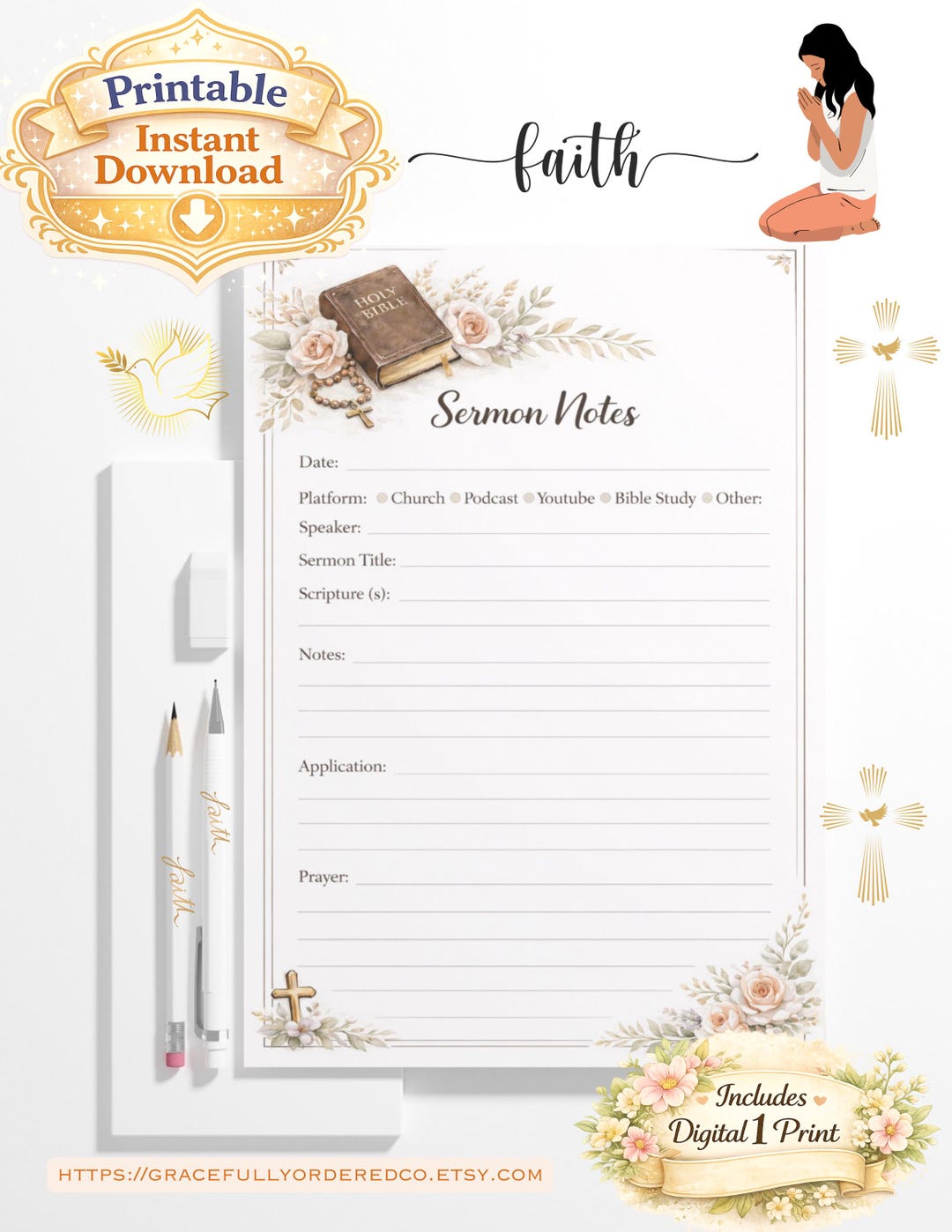 Sermon Notes Printable | Church Template | Bible Study Page | Christian ...
