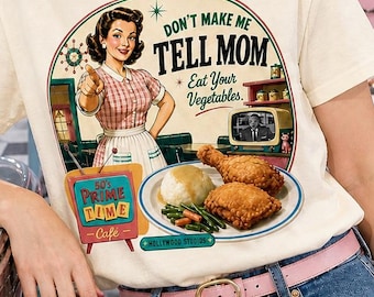 Camiseta Prime Time Cafe de los años 50 / Camiseta "No me hagas contárselo a mamá" / Camiseta Disney de estilo moderno de mediados de siglo / Camiseta retro de camarera de restaurante Disney