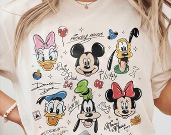 Retro Mickey And Friends Signatures PNG, Disney Balloon Characters Design, Magical Mickey & Co Artwork, Family Matching Digital Download