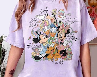 Retro Mickey & Friends Happy Easter 2026 PNG, Disney Spring Floral Design, Mickey Minnie Pluto Bunny Ears Digital Download