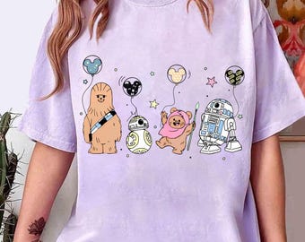 Cute Star Wars Characters Group PNG, BB8 R2-D2 Chewbacca Ewok Chibi Graphic, Hollywood Studios Galaxy's Edge Digital Download