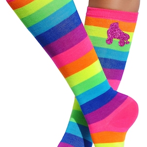 Skate Party Roller Derby Socks Rainbow Knee Socks Neon Trendy Socks Boot Socks Fun Party Birthday Gift Socks Glow Party Hot Pink Socks Funky image 1