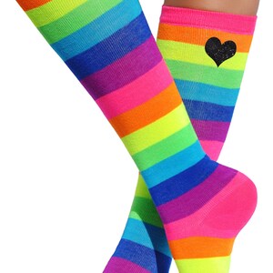 Rainbow Knee Socks Boot Socks Leg Warmers Fun Party Socks Roller Derby Socks Trendy Socks Birthday Gift Socks Glow Party Socks Funky Socks