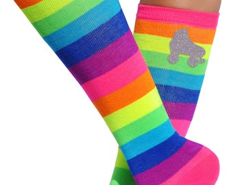 Skate Party Roller Derby Socks Rainbow Knee Socks Neon Trendy Socks Boot Socks Fun Party Birthday Gift Socks Glow Party Socks Funky Socks