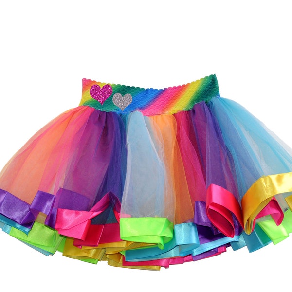 Rainbow Tutu Skirt Love Heart Costume Dress Up Glow Party Birthday Tutu Carnival Circus Theme Mermaid Tutus for Girls Ribbon Tulle Skirt