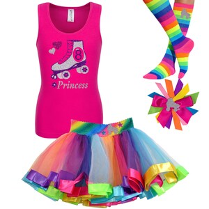 Roller Skate Shirt 8th Birthday Outfit Rainbow Tutu Dress Roller Derby Girls Skating Party 8 Year Old Girls Personalized Gift Silver Crush Everything Included