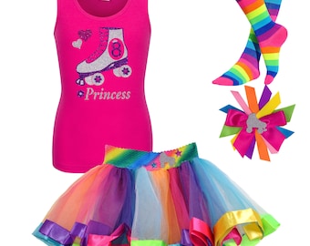 Roller Skate Shirt 8th Birthday Outfit Rainbow Tutu Dress Roller Derby Girls Skating Party 8 Year Old Girls Personalized Gift | Silver Crush