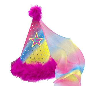 Girls Birthday Hat Birthday Star Personalized Hat Rainbow Princess Party Hat Monogrammed Pom Pom Hat Pink Feather Hat  | Foxy Brown