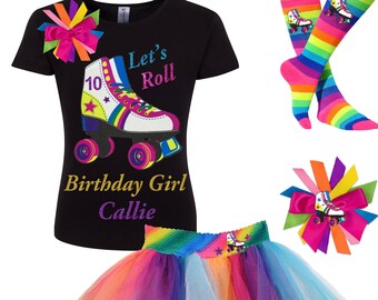 Roller Skate Party Shirt 10th Birthday Outfit Rainbow Tutu Skirt Roller Derby Girls Glow Roller Skating Personalized Gift |  Lucky Star