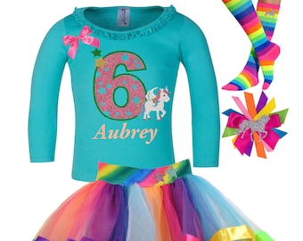 6th Birthday Shirt Unicorn Rainbow Tutu Fairytale Star Magical Pony Rainbow Hair Bow Glitter Unicorn Shirt Horse Custom Personalized Name 6