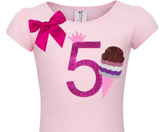 5th Birthday Girl Ice Cream Shirt 5 year Old Girls Birthday Shirt Ice Cream Birthday Fifth Birthday Girl Personalized Five Birthday Shirt