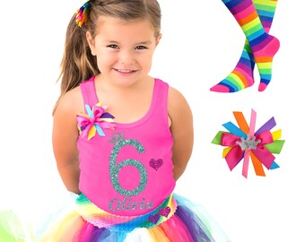 Girls 6th Birthday Shirt 6th Birthday Outfit  Sixth Birthday Shirt 6 Birthday Girl Shirt Personalized Name Rainbow Tutu Outfit JD6