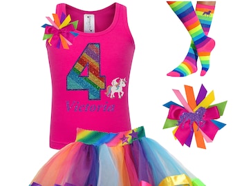 4th Birthday Girl Shirt Rainbow Tutu Skirt Personalized Shirt Girls 4 Year Old Birthday Gift Fourth Birthday Shirt