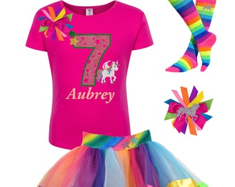 7th Birthday Unicorn Outfit: Rainbow Tutu, Shirt & Accessories