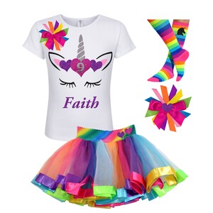 Unicorn Birthday Shirt 9th Birthday Outfit Rainbow Tutu Silver Unicorn Horn Hearts Unicorn Socks Nine Custom Name Girl Unicorn Outfit Gift 9
