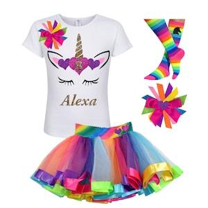 Unicorn Birthday Shirt 8th Birthday Outfit Rainbow Tutu Gold Unicorn Horn Hearts Unicorn Socks Eight Unicorn Girt Set Girls Unicorn Outfit 8