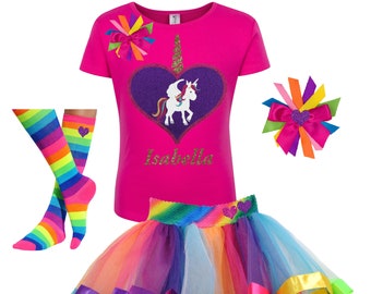 Bubblegum Divas Rainbow Party Outfit Unicorn Shirt Personalized Birthday Gift