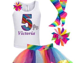 Roller Skate Shirt 5th Birthday Outfit Rainbow Tutu Roller Derby Boot Socks Girls Skating Glow Party Personalized Gift | Bubblegum Divas