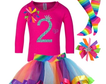 2nd Birthday Outfit: Personalized Rainbow Tutu, Princess Crown Shirt