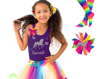 Rainbow Unicorn Birthday Girls Tutu Outfit Fairytale Birthday Magical Unicorn Sparkle Unicorn Party Shirt Personalized | Bubblegum Divas