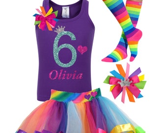 6th Birthday Girl Shirt, Rainbow Outfit, Personalized Name