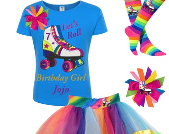 Roller Skate Party Shirt 7th Birthday Outfit Rainbow Tutu Skirt Roller Derby Girls Glow Roller Skating Personalized Gift |  Lucky Star