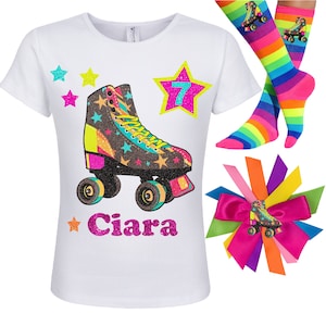 Roller Skate Birthday Shirt Girls Skating Party Rainbow Socks Roller Derby Skate Outfit Personalized Gift Happy Birthday Shirt 7th | Foxy