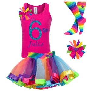 Pink Rainbow 6th Birthday Rainbow Tutu Rainbow Dress 6 Rainbow Party 6th Birthday Outfit Personalized Name Blu6