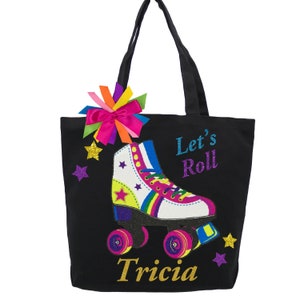 Roller Skate Personalized Tote Bag Canvas Book Bag Skating Party Favor Shoulder Bag Roller Derby Kids Birthday Gift Dance Handbag Lucky Star Tote Bag + Add Name